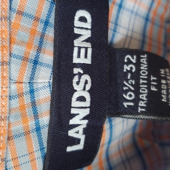 Lands'End blue orange plaid  no iron supima cotton traditional fit  16.5x 32 - Picture 3 of 12